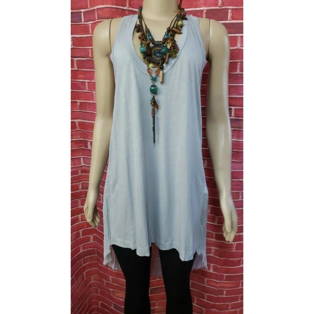 Superfine, Made In Italy Gray Sleeveless Women Long tail Tee Top Sz L NEW #W1